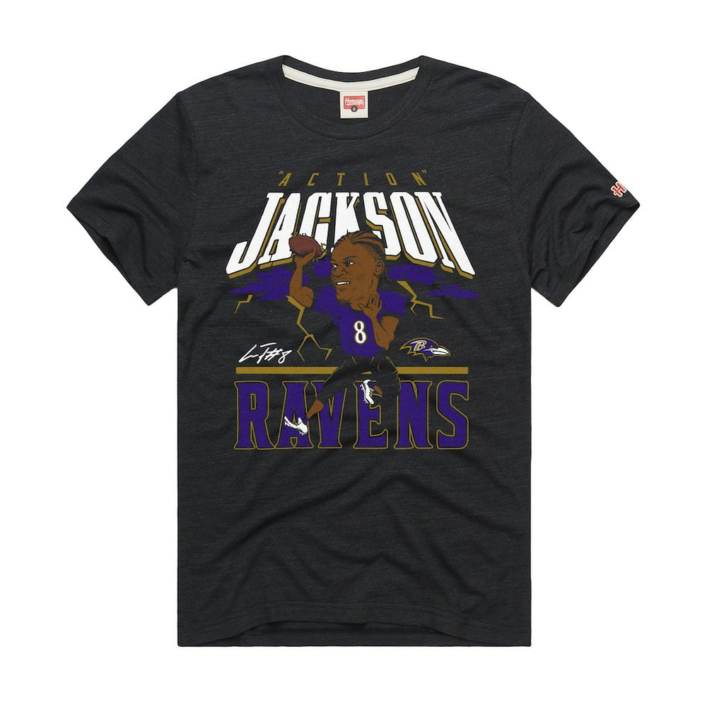Lamar Jackson Baltimore Ravens Homage Unisex Caricature Player Graphic Tri-Blend T-Shirt - Charcoal on sale