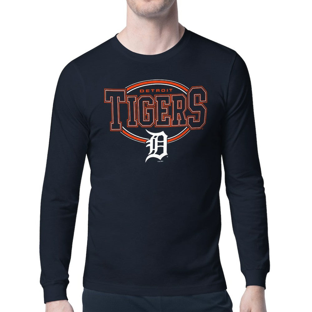 Detroit Tigers Starter Team Track Graphic Long Sleeve T-Shirt Navy