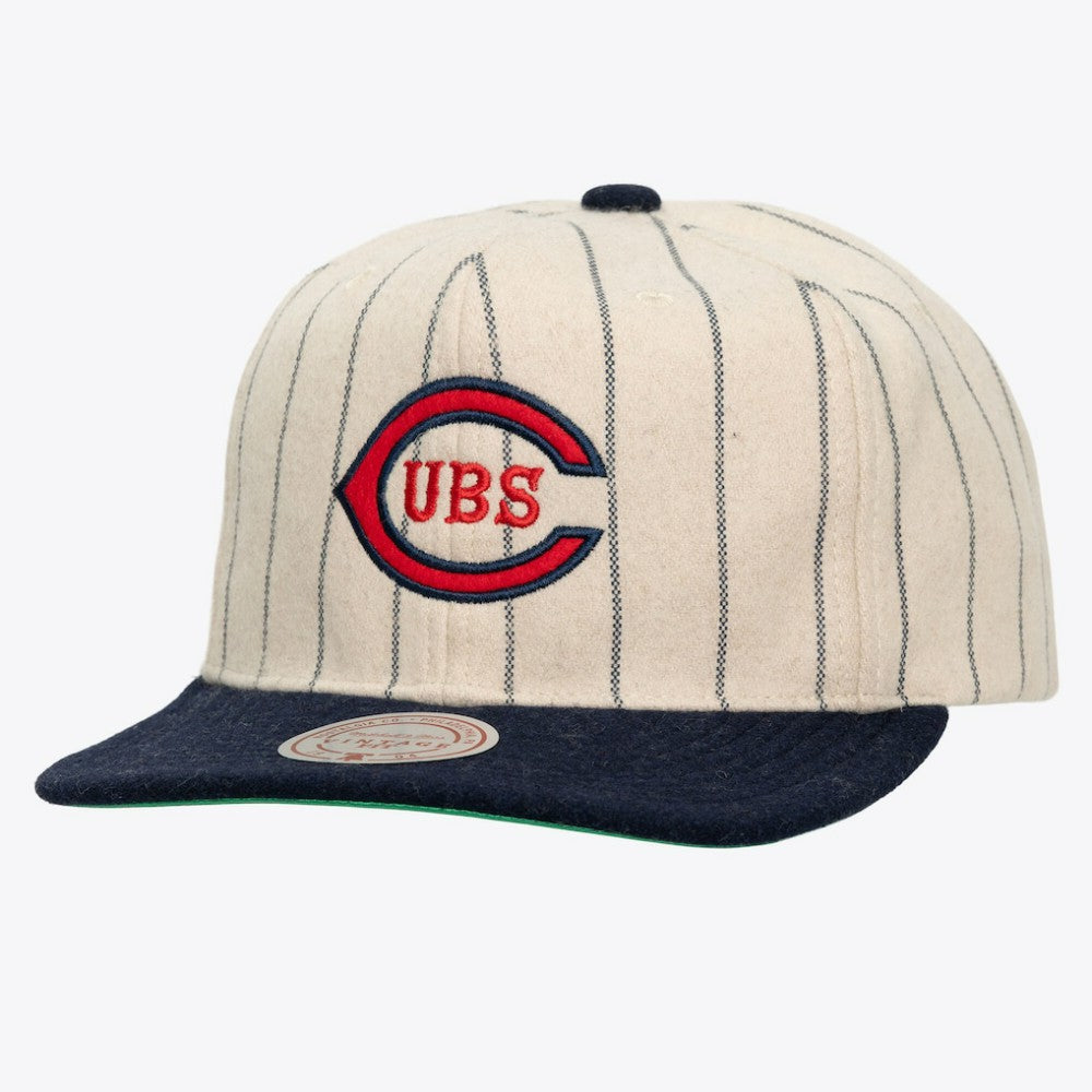 Chicago Cubs Unisex Vintage Ground Melton Wool Pinstripe Adjustable Hat Cream