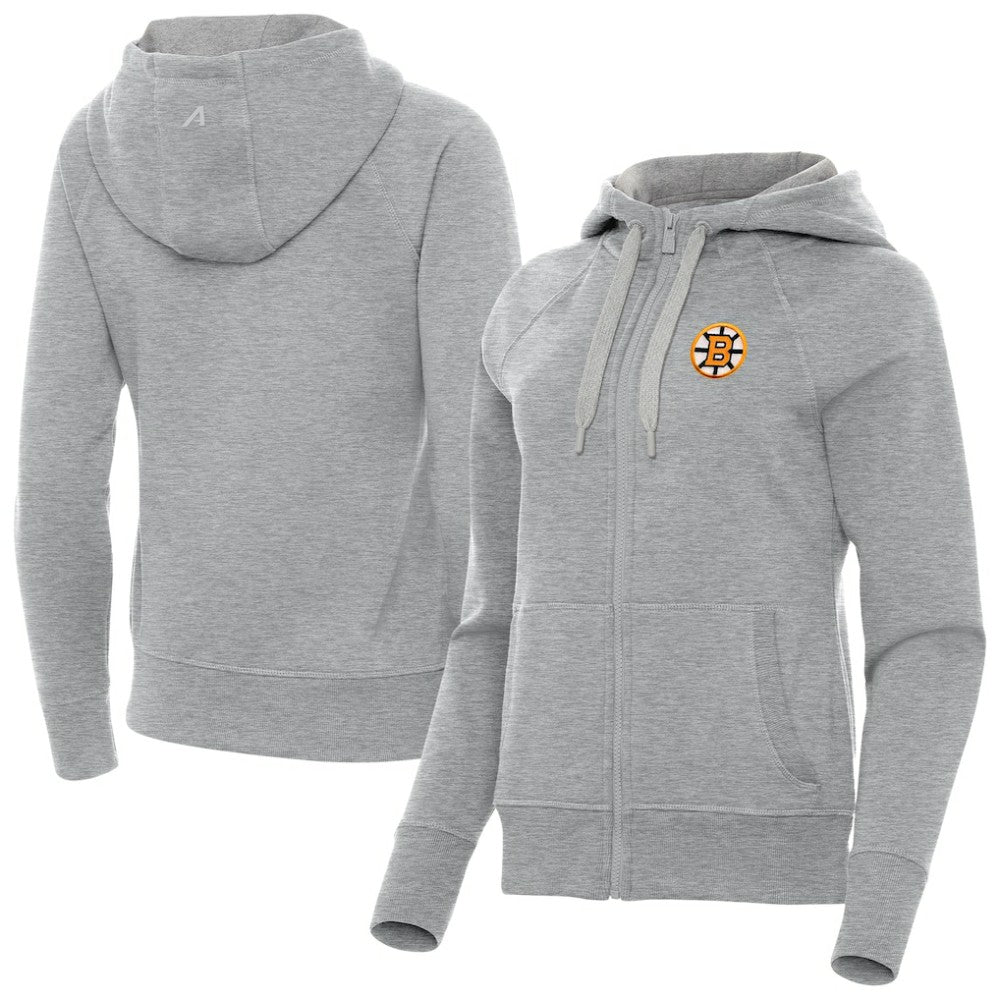 Boston Bruins Antigua Women's Victory Full-Zip Hoodie - Heather Gray Hoodies