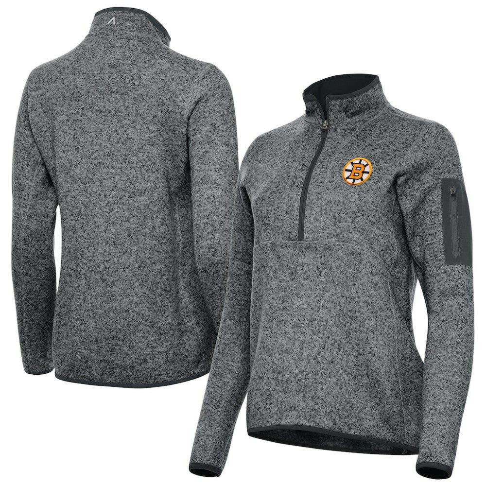Boston Bruins Antigua Women's Fortune Half-Zip Pullover - Heather Black Pullover