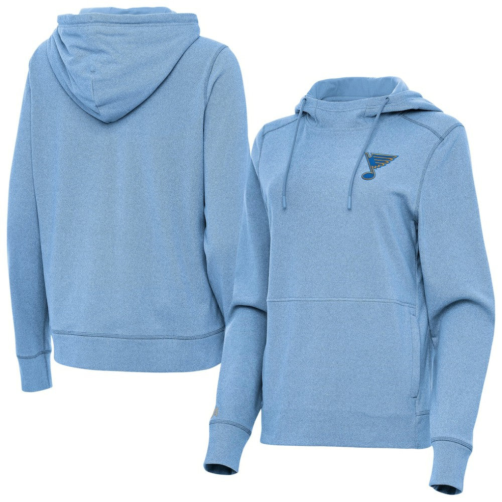 St. Louis Blues Antigua Women's Justice Pullover Hoodie - Heather Blue Hoodies