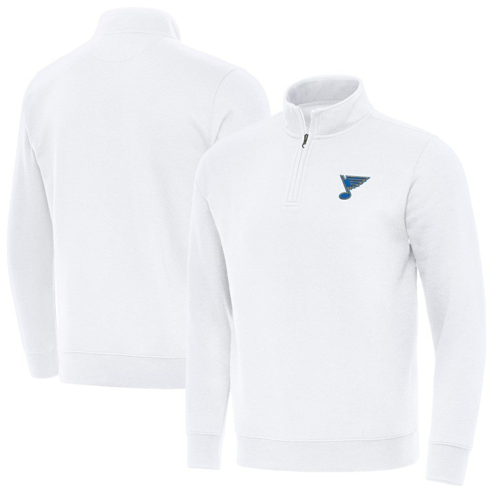 St. Louis Blues Antigua Victory Quarter-Zip Pullover Top - White Pullover
