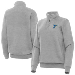 St. Louis Blues Antigua Women's Victory Quarter-Zip Pullover Top - Heather Gray Pullover