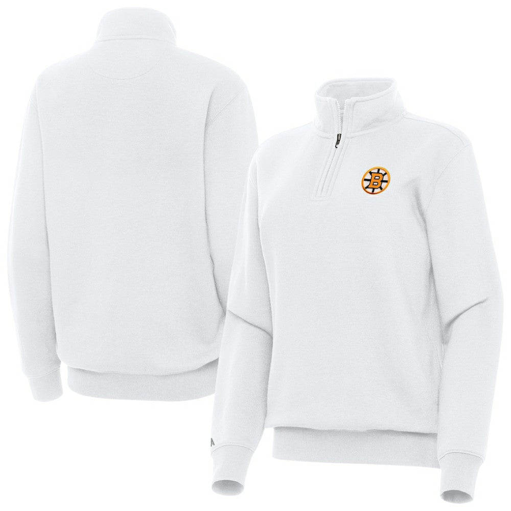Boston Bruins Antigua Women's Victory Quarter-Zip Pullover Top - White Pullover