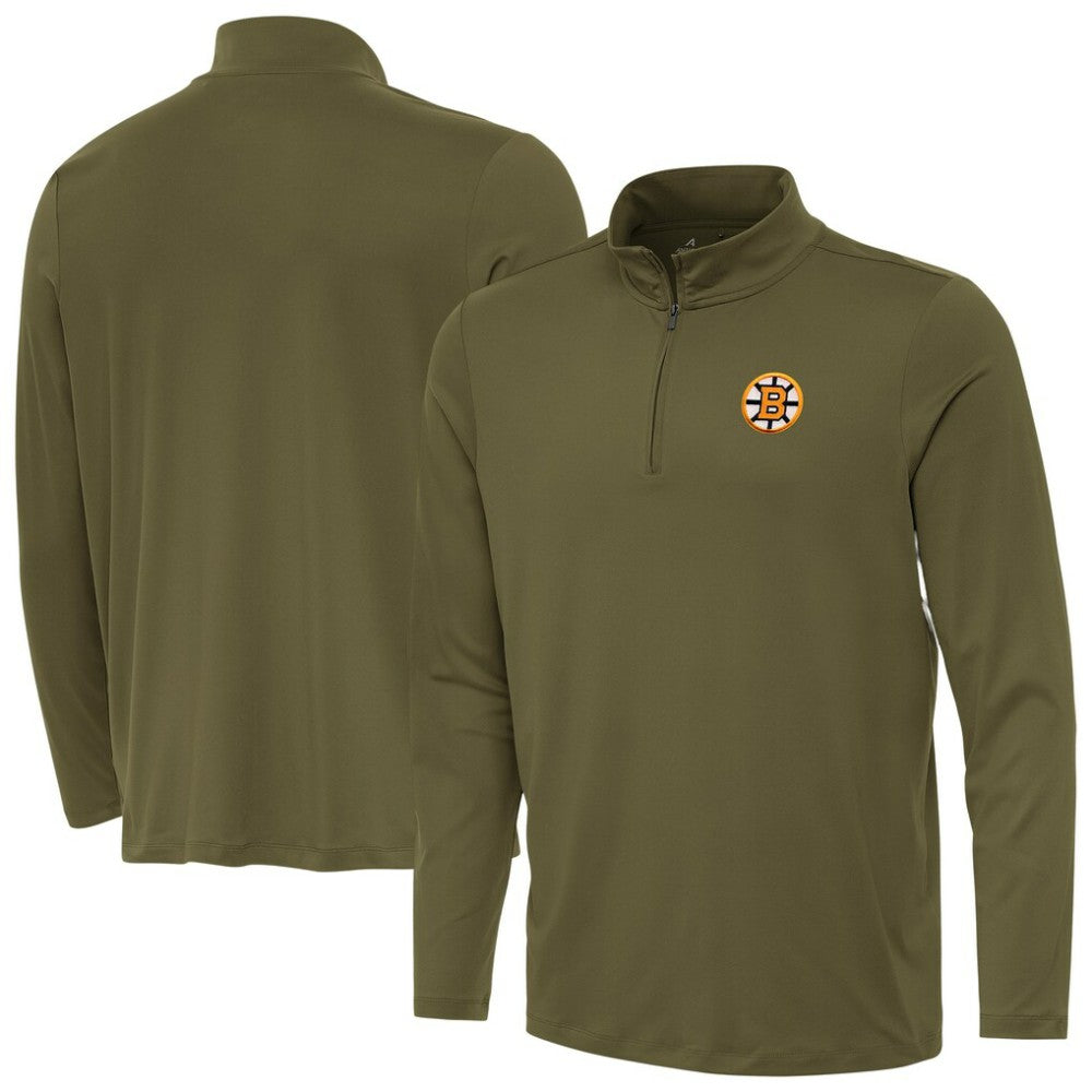 Boston Bruins Antigua Reprocess Quarter-Zip Pullover - Olive Pullover