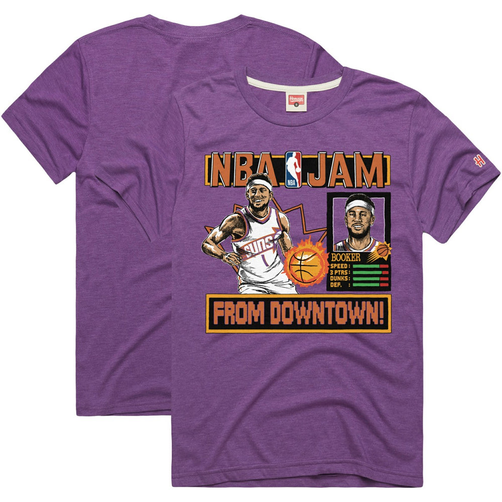 Devin Booker Phoenix Suns Homage Unisex NBA Jam Tri-Blend T-Shirt - Purple discount