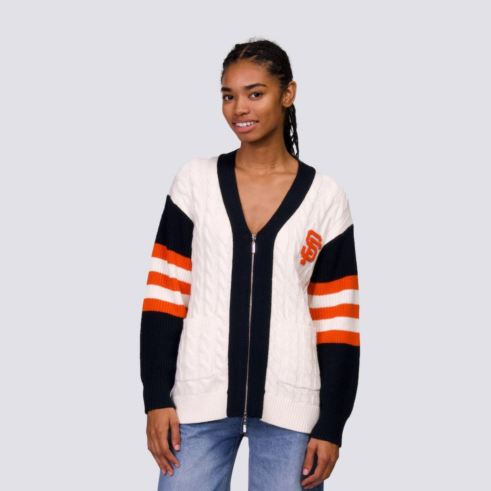 San Francisco Giants Lusso Women's Shyla Knit V-Neck Full-Zip Sweater Black/White