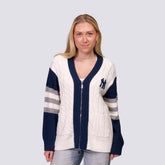New York Yankees Lusso Women's Shyla Knit V-Neck Full-Zip Sweater Navy/White