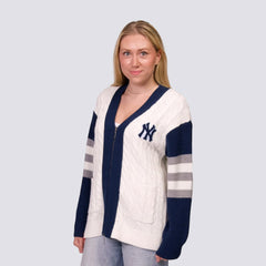 New York Yankees Lusso Women's Shyla Knit V-Neck Full-Zip Sweater Navy/White