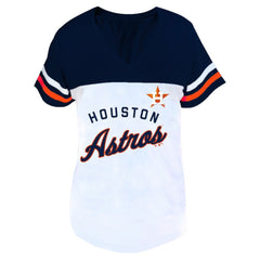 Houston Astros Profile Women's Plus Size Two-Stripe V-Neck T-Shirt White/Navy