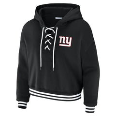 New York Giants WEAR by Erin Andrews Women's Lace-Up Fleece Hoodie - Black for sale