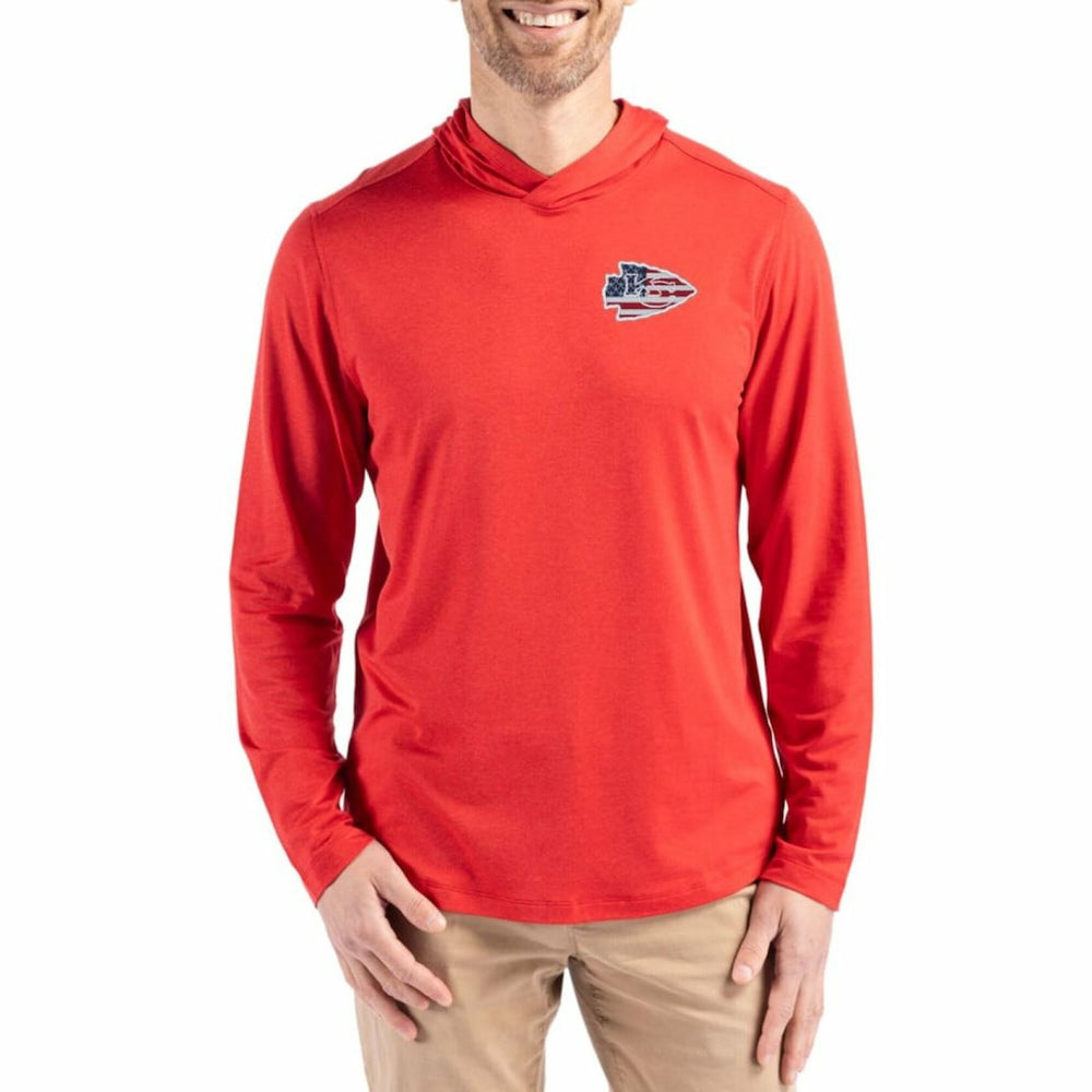 Kansas City Chiefs Cutter & Buck Americana Coastline Epic Comfort Eco Recycled Long Sleeve Hoodie T-Shirt - Red for sale