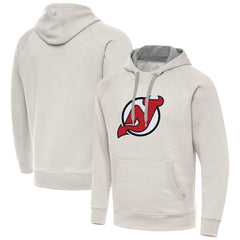 New Jersey Devils Antigua Big Logo Victory Pullover Hoodie - Cream Jerseys