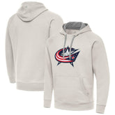 Columbus Blue Jackets Antigua Big Logo Victory Pullover Hoodie - Cream Hoodies