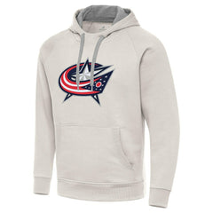 Columbus Blue Jackets Antigua Big Logo Victory Pullover Hoodie - Cream Hoodies