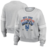 New York Mets WEAR by Erin Andrews Women's Sleeve Stripe Fleece Sweatshirt Gray