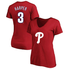 Bryce Harper Philadelphia Phillies Profile Women's Plus Size Name & Number V-Neck T-Shirt Red