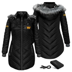 Washington Commanders ActionHeat Women's 5V Battery Heated Long Puffer Full-Zip Hoodie Jacket - Black discount