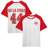 Elly De La Cruz Cincinnati Reds Profile Women's Plus Size Name & Number Raglan Henley T-Shirt White