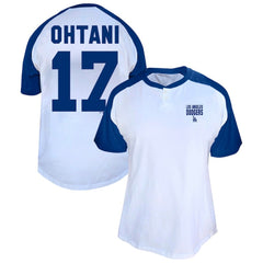Shohei Ohtani Los Angeles Dodgers Profile Women's Plus Size Name & Number Raglan Henley T-Shirt White