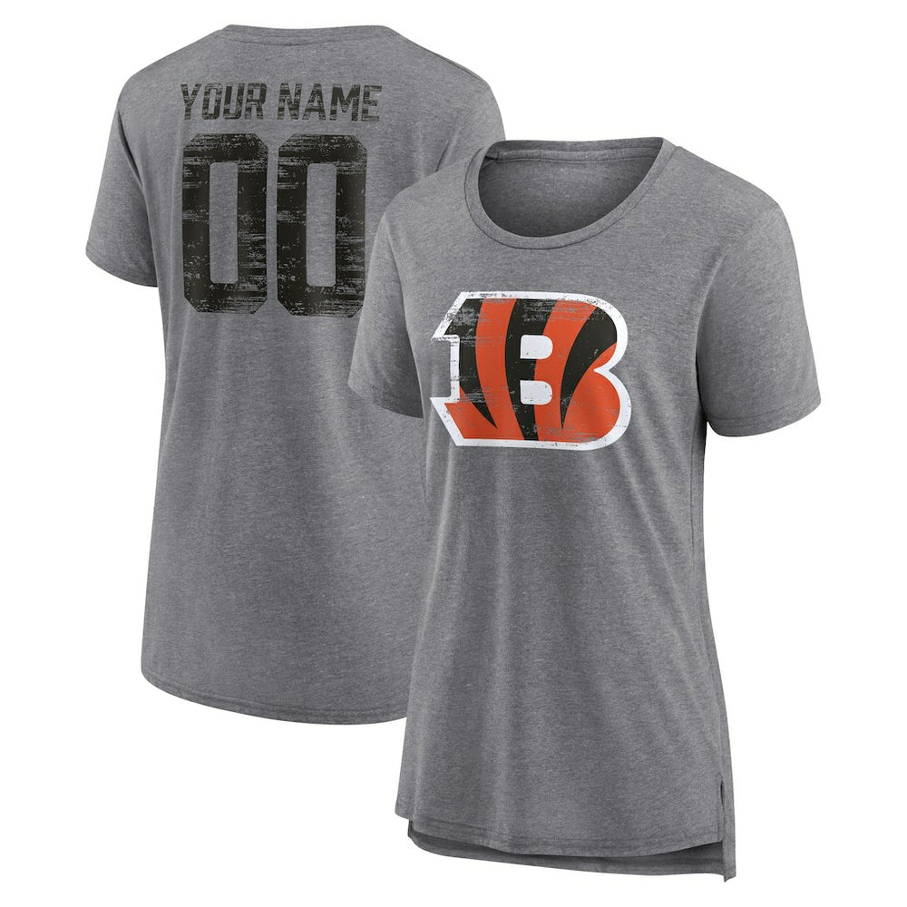 Cincinnati Bengals Women's Heritage Custom Name & Number Tri-Blend T-Shirt - Gray discount