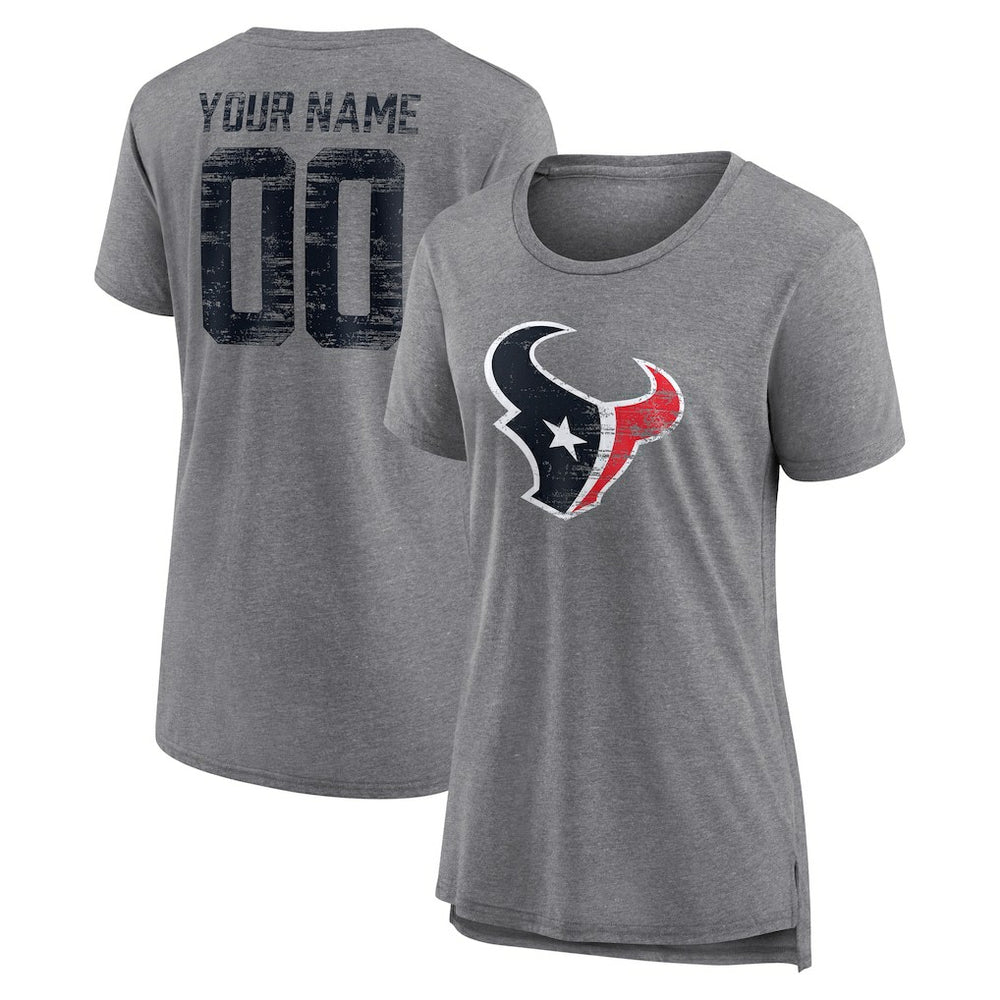 Houston Texans Women's Heritage Custom Name & Number Tri-Blend T-Shirt - Gray cheap