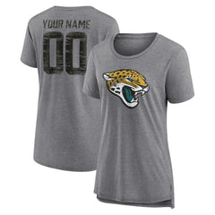 Jacksonville Jaguars Women's Heritage Custom Name & Number Tri-Blend T-Shirt - Gray on sale