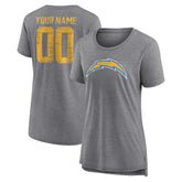 Los Angeles Chargers Women's Heritage Custom Name & Number Tri-Blend T-Shirt - Gray online