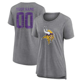Minnesota Vikings Women's Heritage Custom Name & Number Tri-Blend T-Shirt - Gray discount