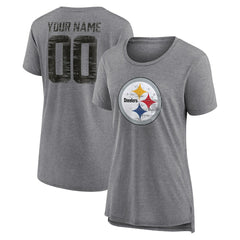 Pittsburgh Steelers Women's Heritage Custom Name & Number Tri-Blend T-Shirt - Gray sale