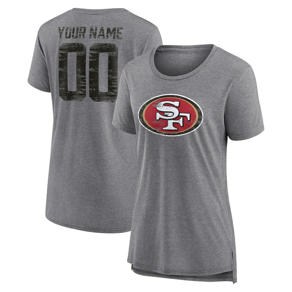 San Francisco 49ers Women's Heritage Custom Name & Number Tri-Blend T-Shirt - Gray on sale