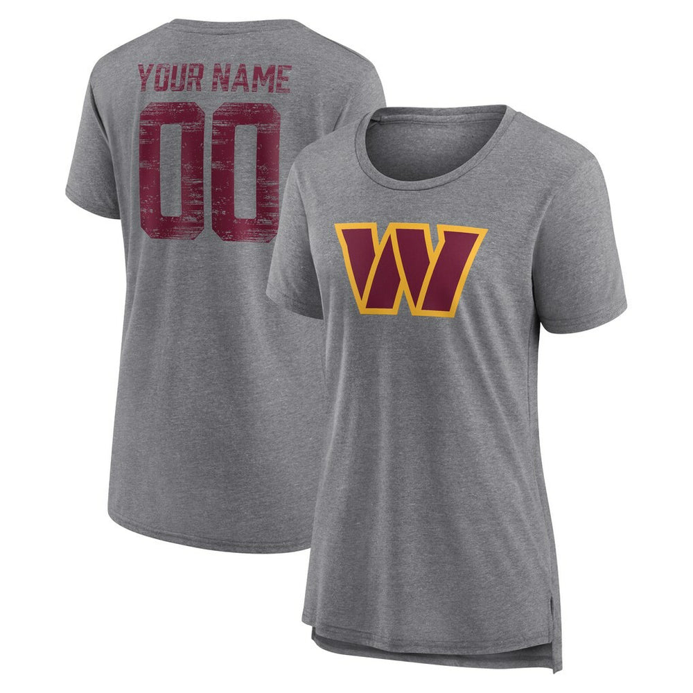 Washington Commanders Women's Heritage Custom Name & Number Tri-Blend T-Shirt - Gray on sale