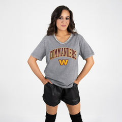 Washington Commanders Gameday Couture Women's Relaxed Iconic Edge Rhinestone V-Neck T-Shirt - Gray outlet