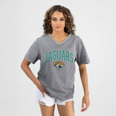 Jacksonville Jaguars Gameday Couture Women's Relaxed Iconic Edge Rhinestone V-Neck T-Shirt - Gray discount