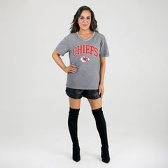 Kansas City Chiefs Gameday Couture Women's Relaxed Iconic Edge Rhinestone V-Neck T-Shirt - Gray online