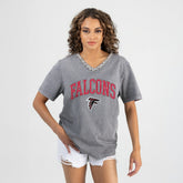 Atlanta Falcons Gameday Couture Women's Relaxed Iconic Edge Rhinestone V-Neck T-Shirt - Gray cheap