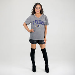 Baltimore Ravens Gameday Couture Women's Relaxed Iconic Edge Rhinestone V-Neck T-Shirt - Gray cheap