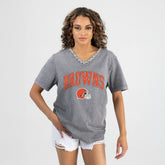 Cleveland Browns Gameday Couture Women's Relaxed Iconic Edge Rhinestone V-Neck T-Shirt - Gray online
