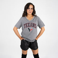 Houston Texans Gameday Couture Women's Relaxed Iconic Edge Rhinestone V-Neck T-Shirt - Gray on sale