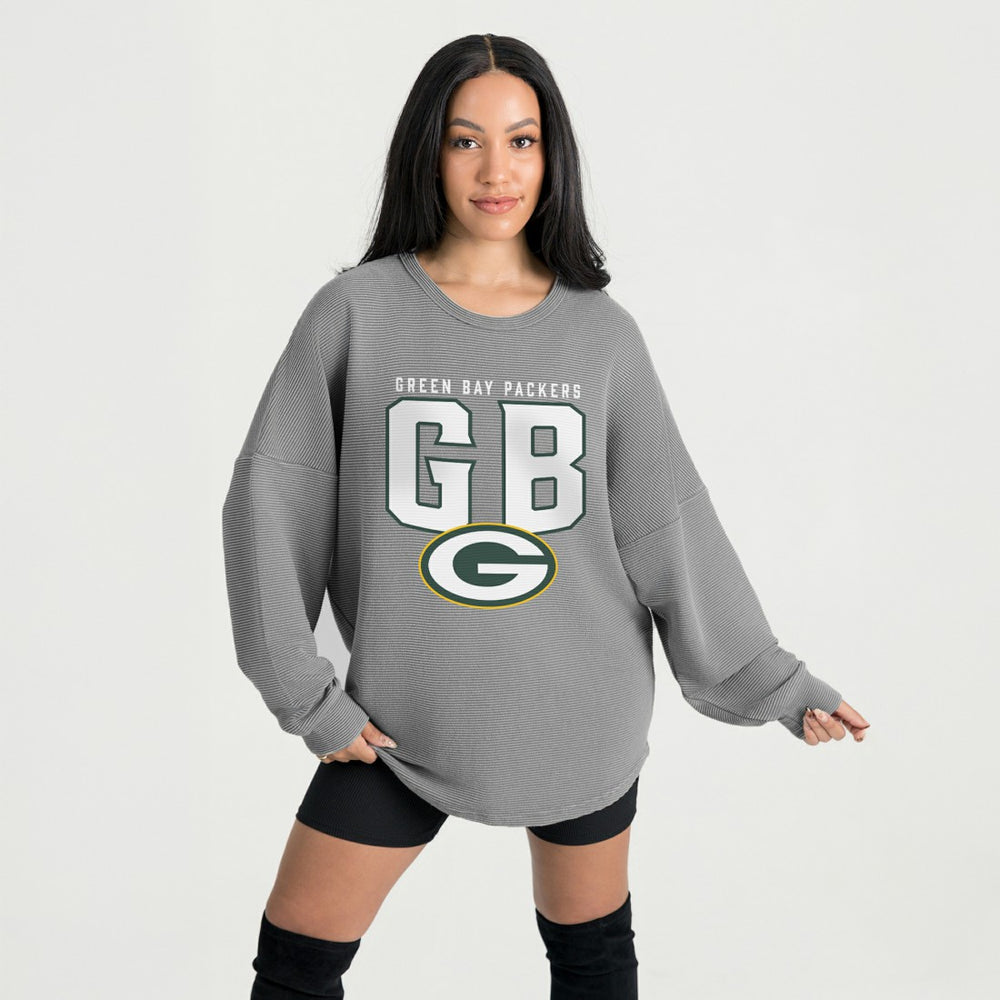 Green Bay Packers Gameday Couture Women's Oversized Pure Motion Corded Sweatshirt - Gray for sale