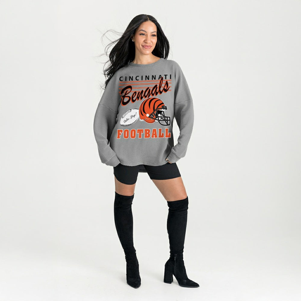 Cincinnati Bengals Gameday Couture Women's Oversized Sweet Victory Corded Sweatshirt - Gray on sale