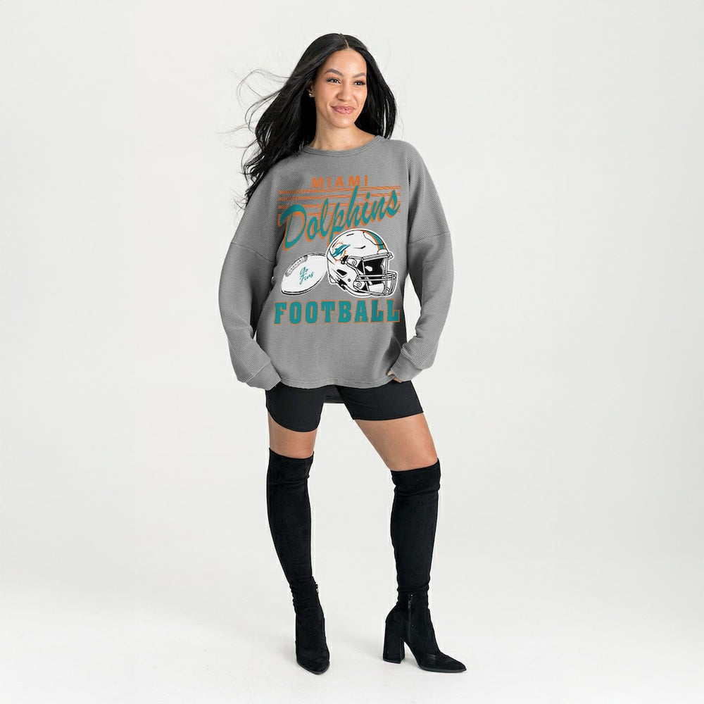Miami Dolphins Gameday Couture Women's Oversized Sweet Victory Corded Sweatshirt - Gray online