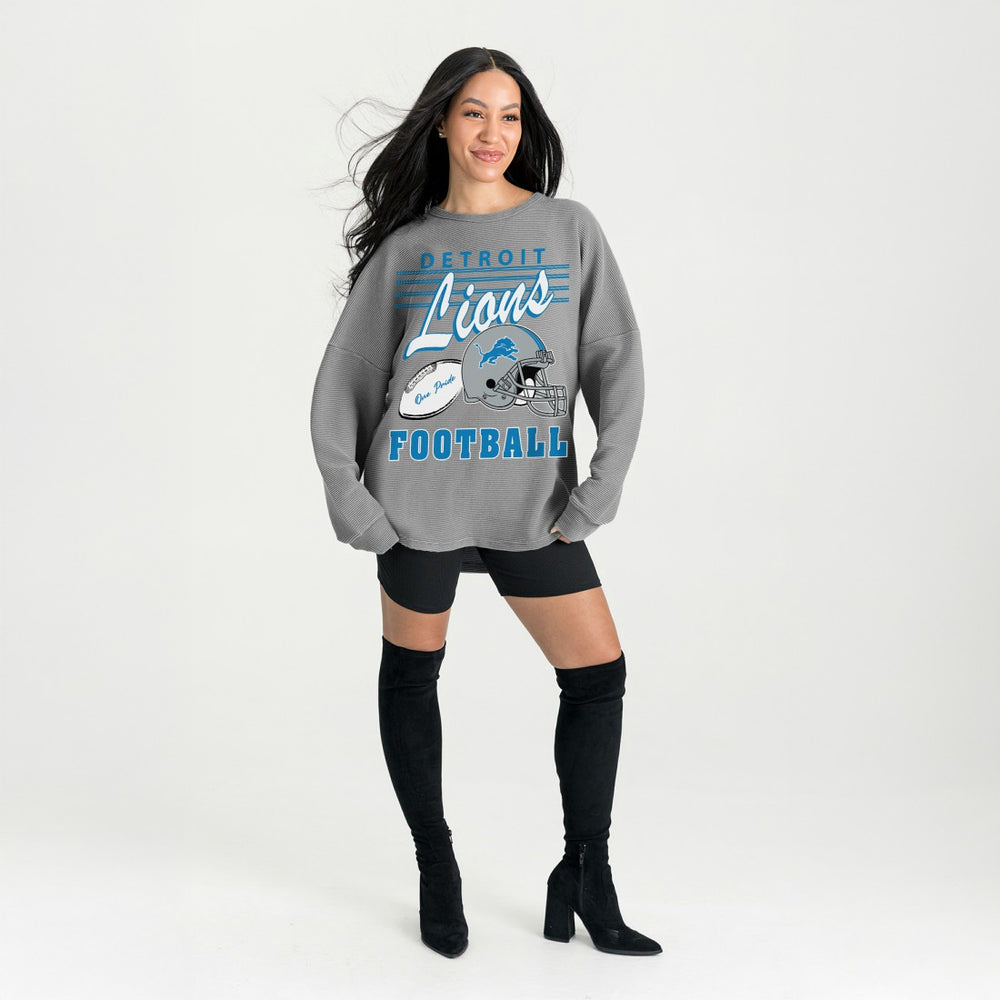 Detroit Lions Gameday Couture Women's Oversized Sweet Victory Corded Sweatshirt - Gray outlet