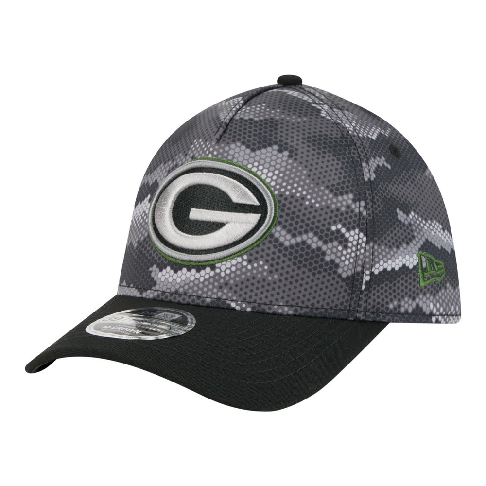 Green Bay Packers New Era Camo A-Frame 39THIRTY Flex Hat - Black for sale