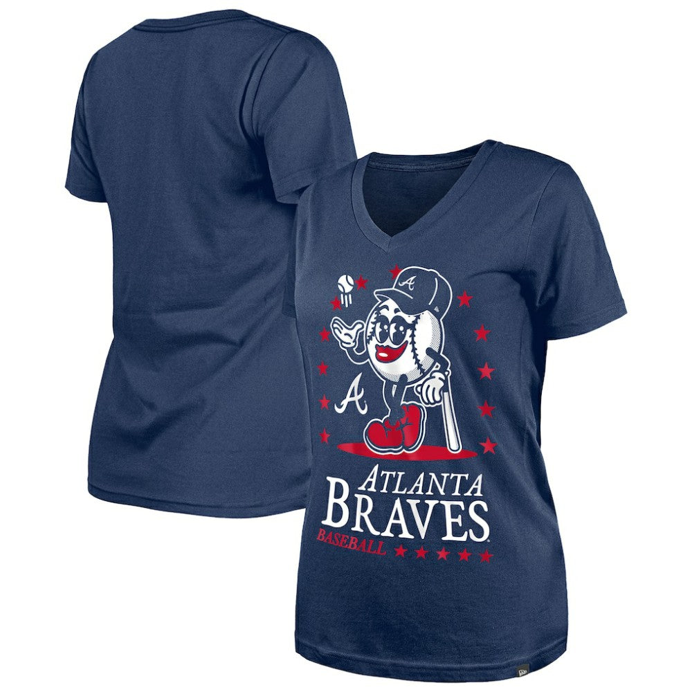 Atlanta Braves Women's Little Miss 2 V-Neck T-Shirt Navy