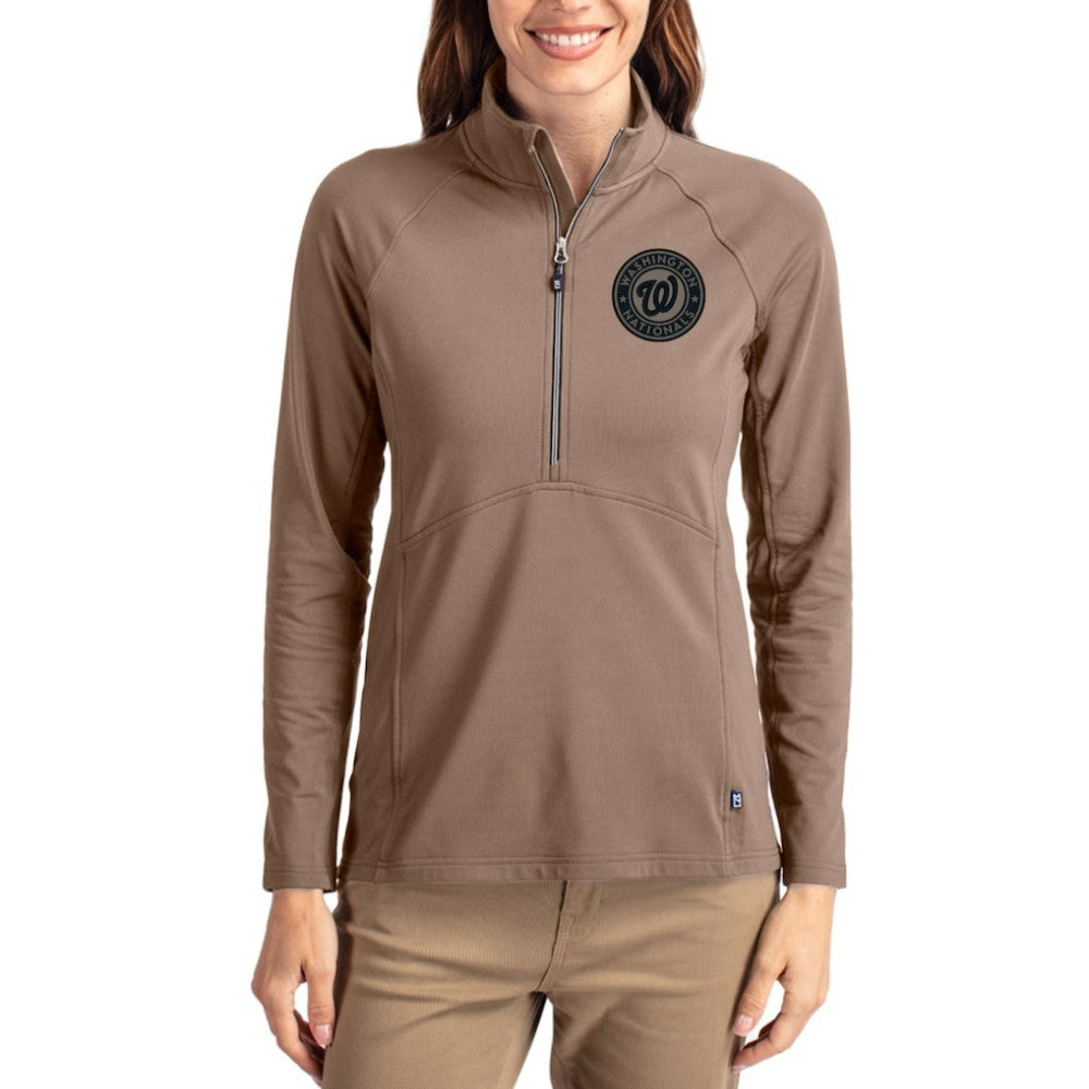 Washington Nationals Cutter & Buck Women's Adapt Eco Knit Stretch Half-Zip Pullover Brown
