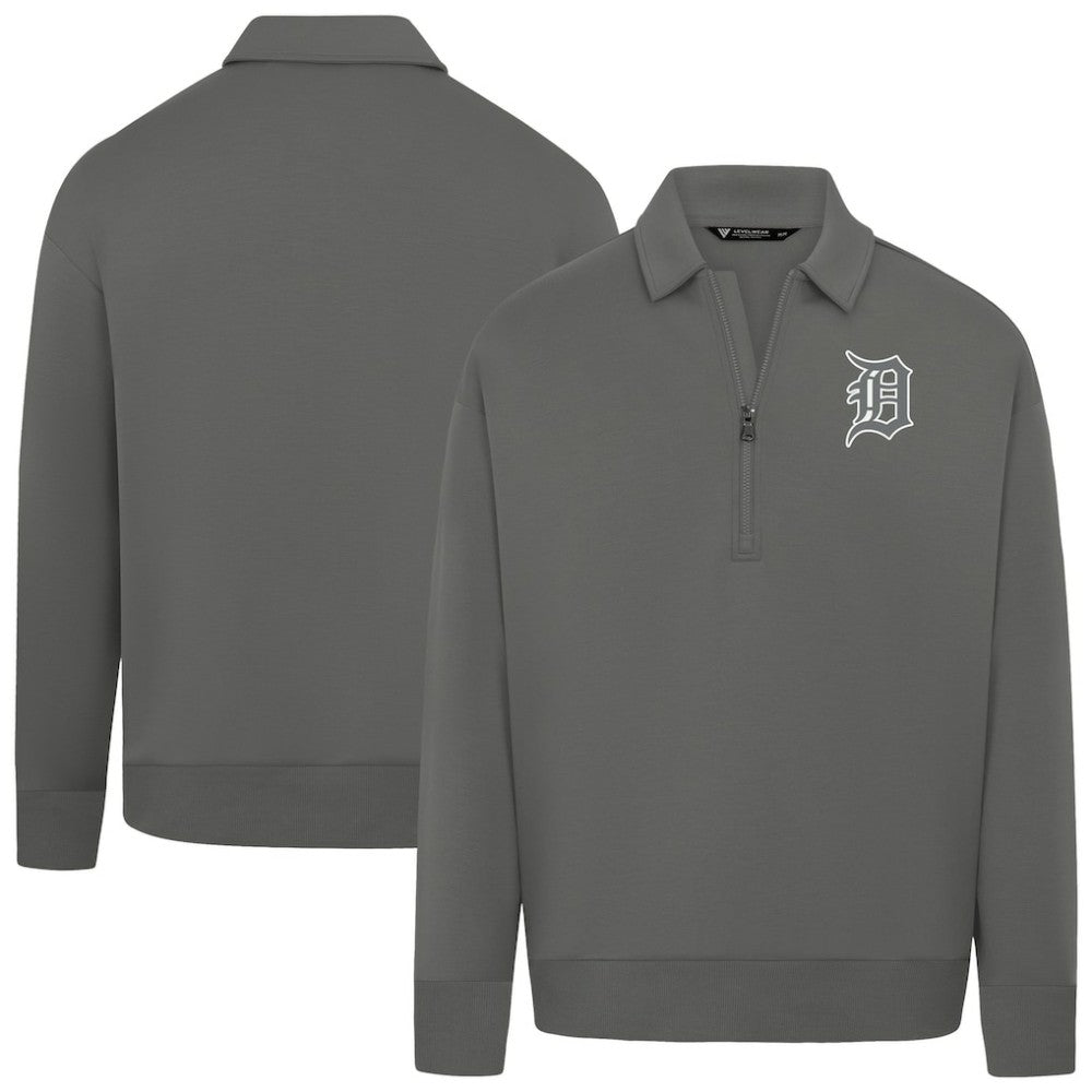 Detroit Tigers Levelwear Women's Canmore Chenille Logo Quarter-Zip Top Stone