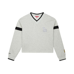 Los Angeles Dodgers Women's Cooperstown Collection V-Neck Cropped Toggle Sweatshirt Heather Gray