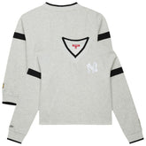 New York Yankees Women's Cooperstown Collection V-Neck Cropped Toggle Sweatshirt Heather Gray